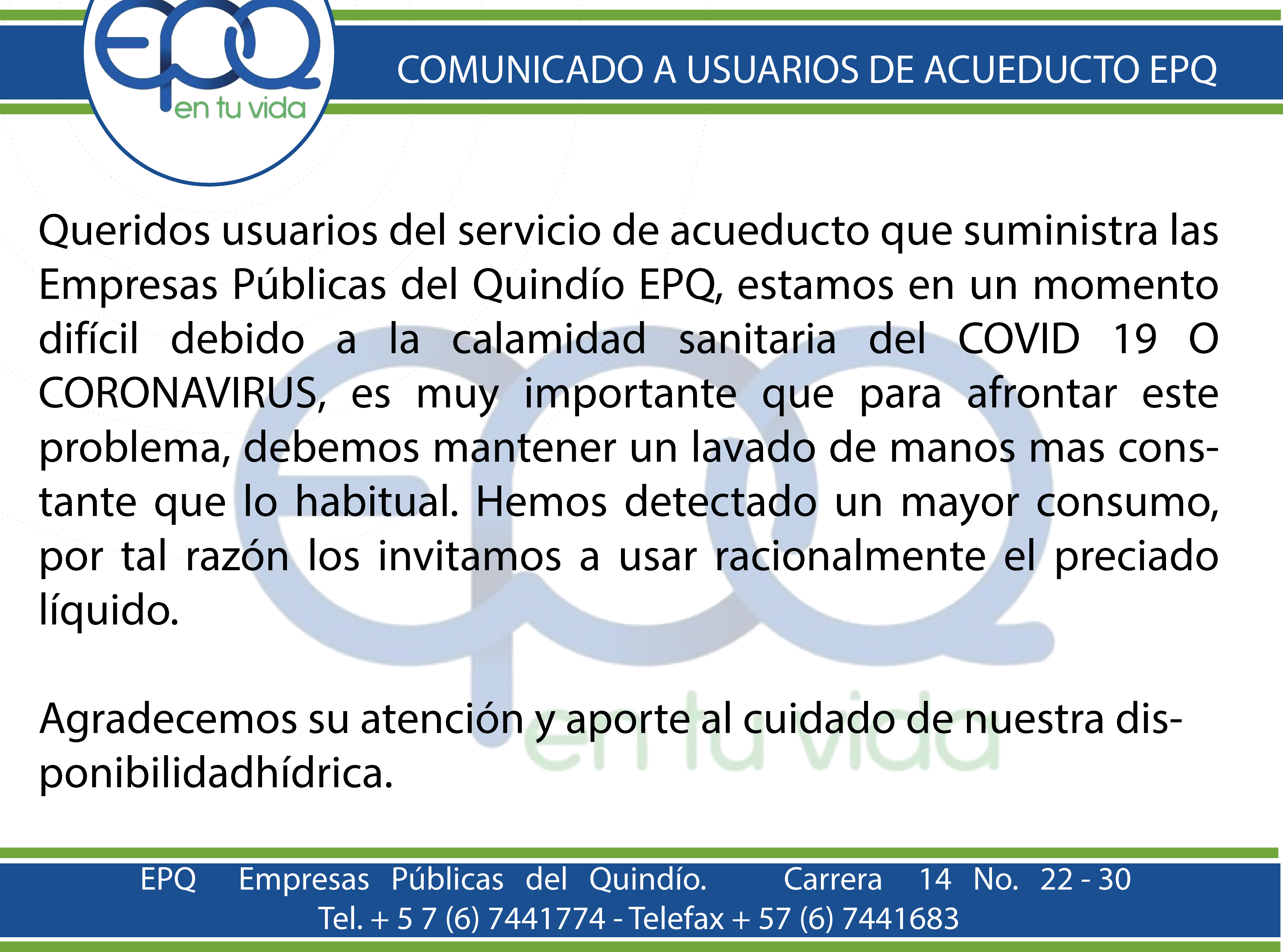 COMUNICADO EPQ AGUA 